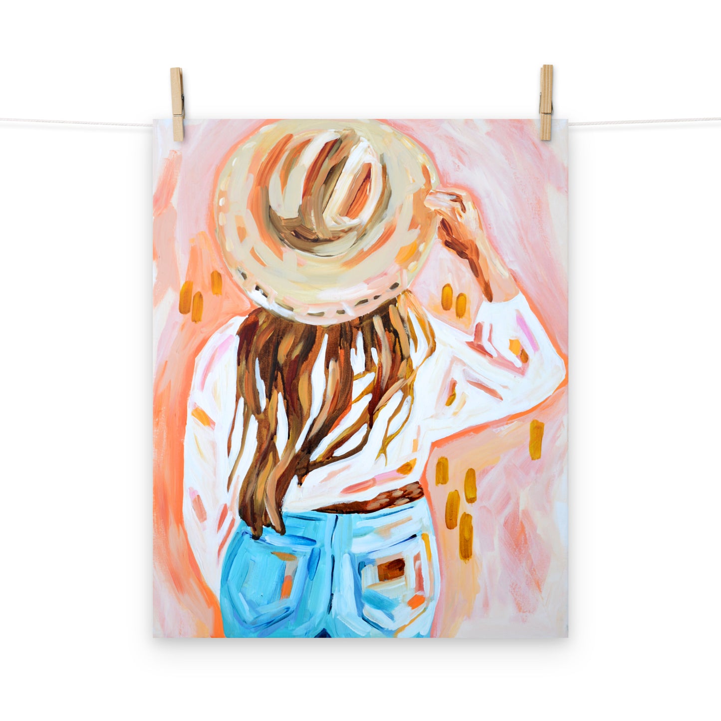 Cowgirl Western Archival Art Print with Cowboy Hat and Rodeo Queen Painting