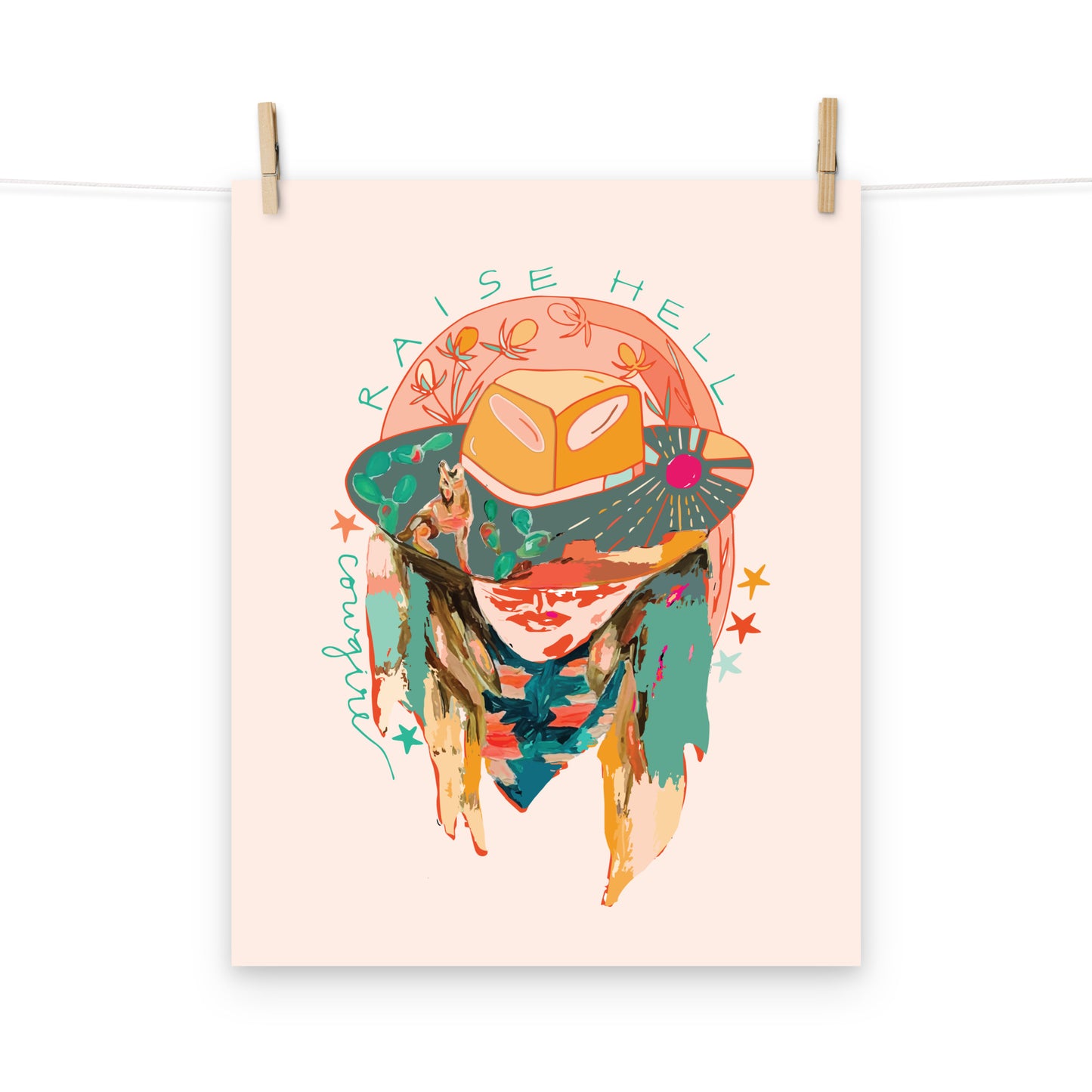 Cowgirl Western Art Print, Raise Hell, Rodeo Cowgirl, Western Art Print