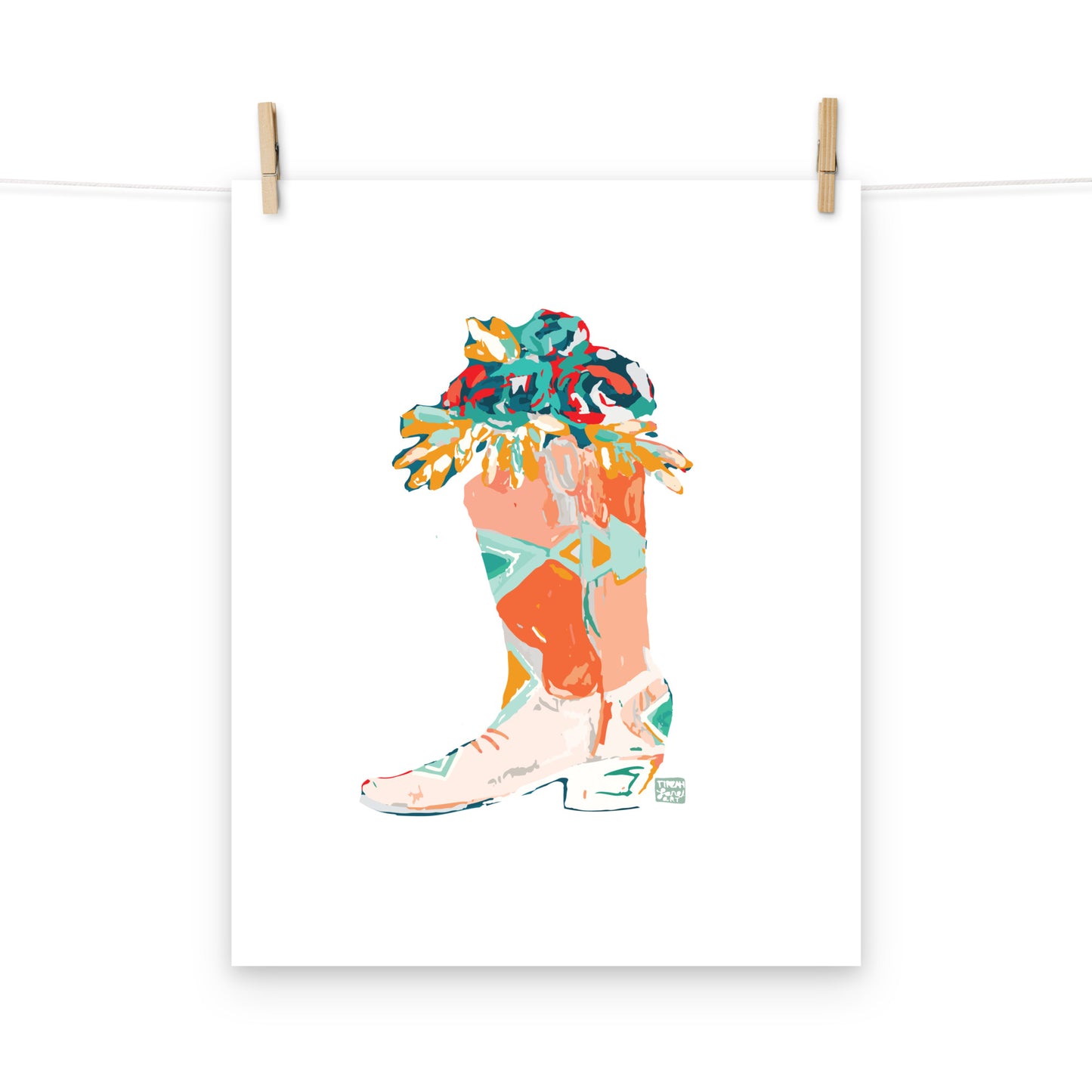 Orange Boot Roses Art Print