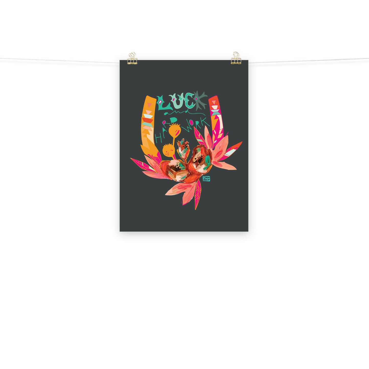 Luck and Hard Work Western Cowgirl Horseshoe Floral Wall Art
