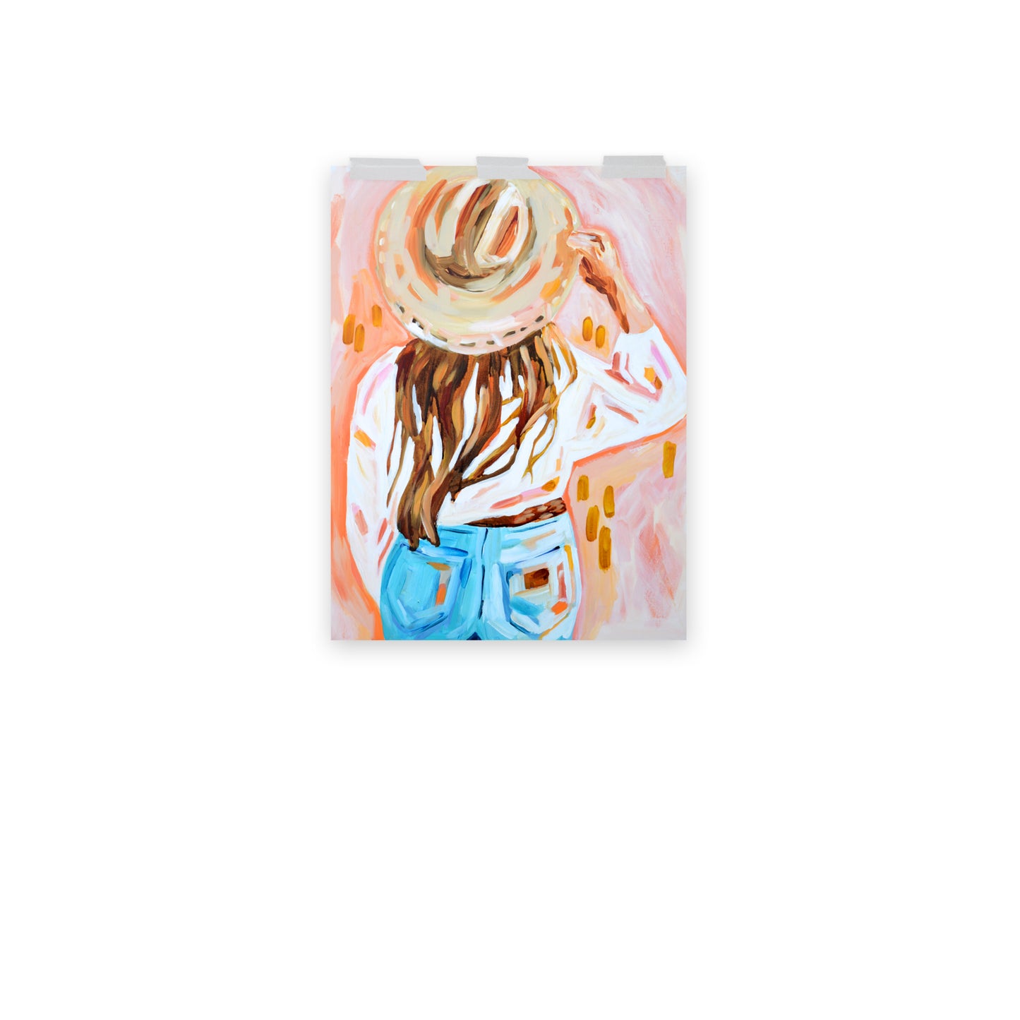 Cowgirl Western Archival Art Print with Cowboy Hat and Rodeo Queen Painting