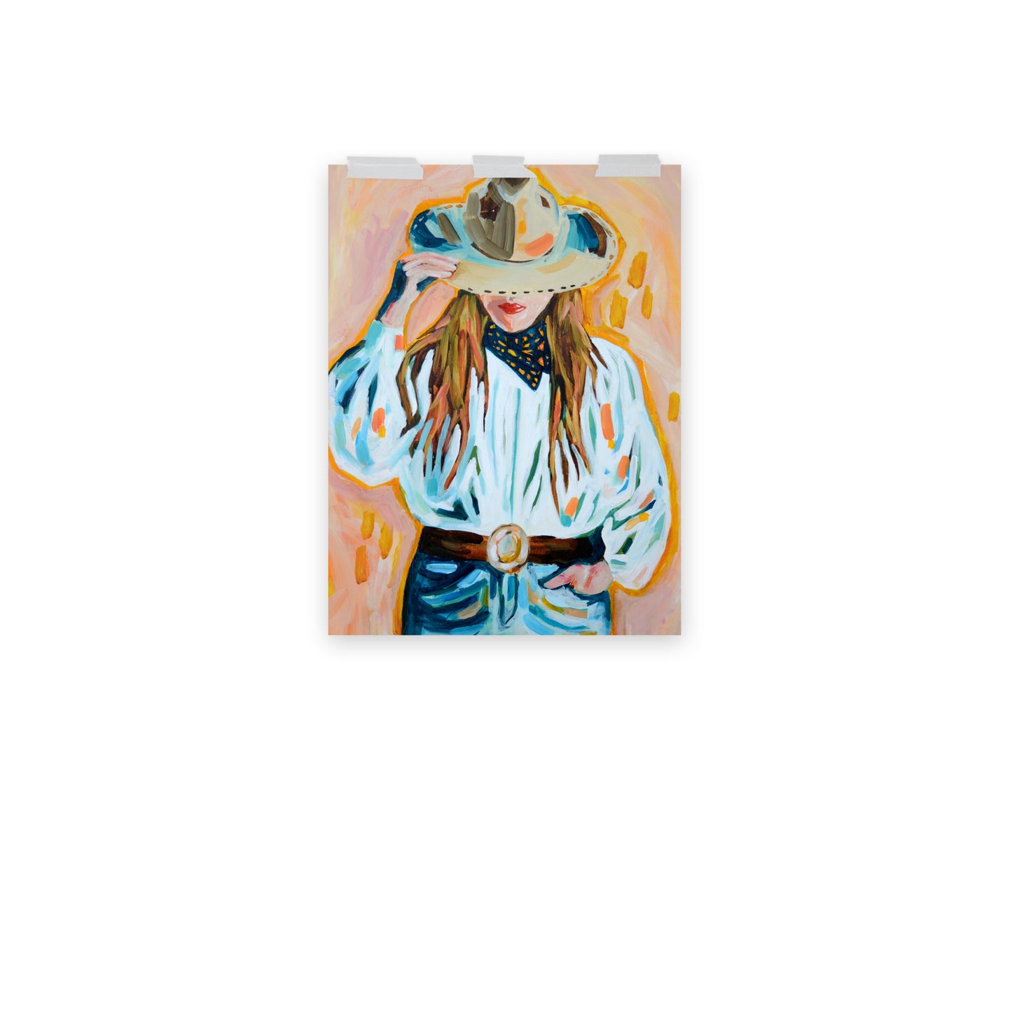 Cowgirl Western Archival Art Print with Cowboy Hat and Rodeo Queen Painting