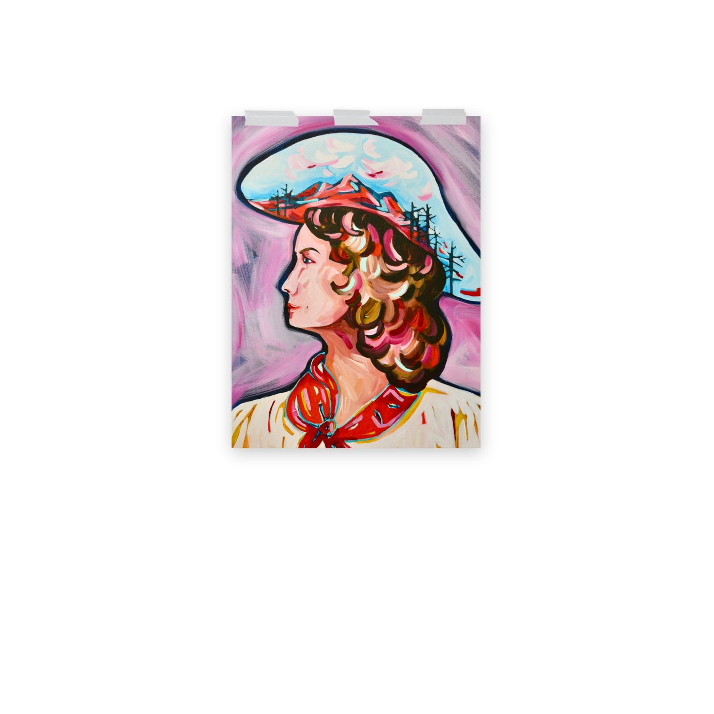 Cowgirl Art Print, Cowboy Hat Western, Mountain Range