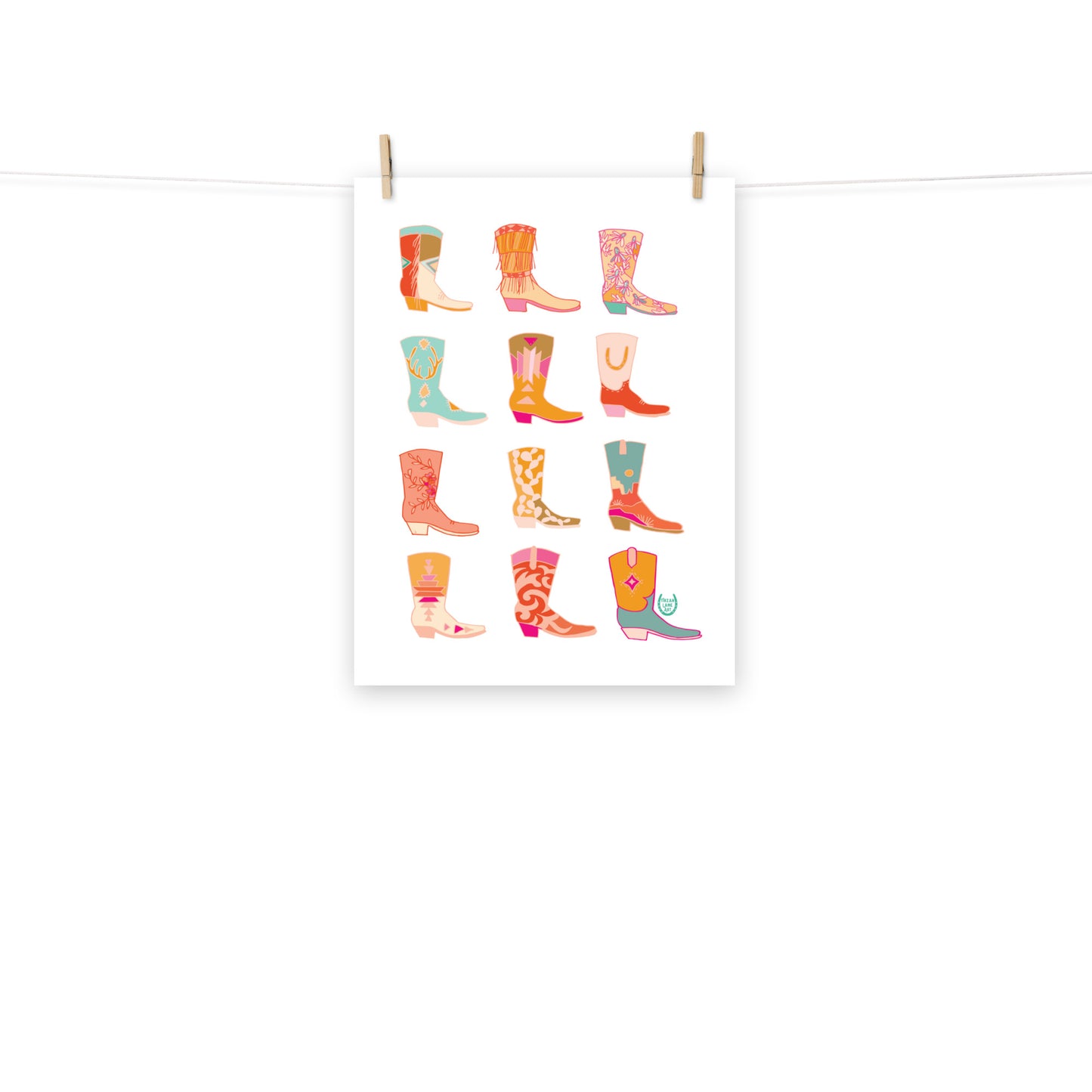 Cowgirl Western Colorful Pink Art Print Cowboy Boots Wall Art