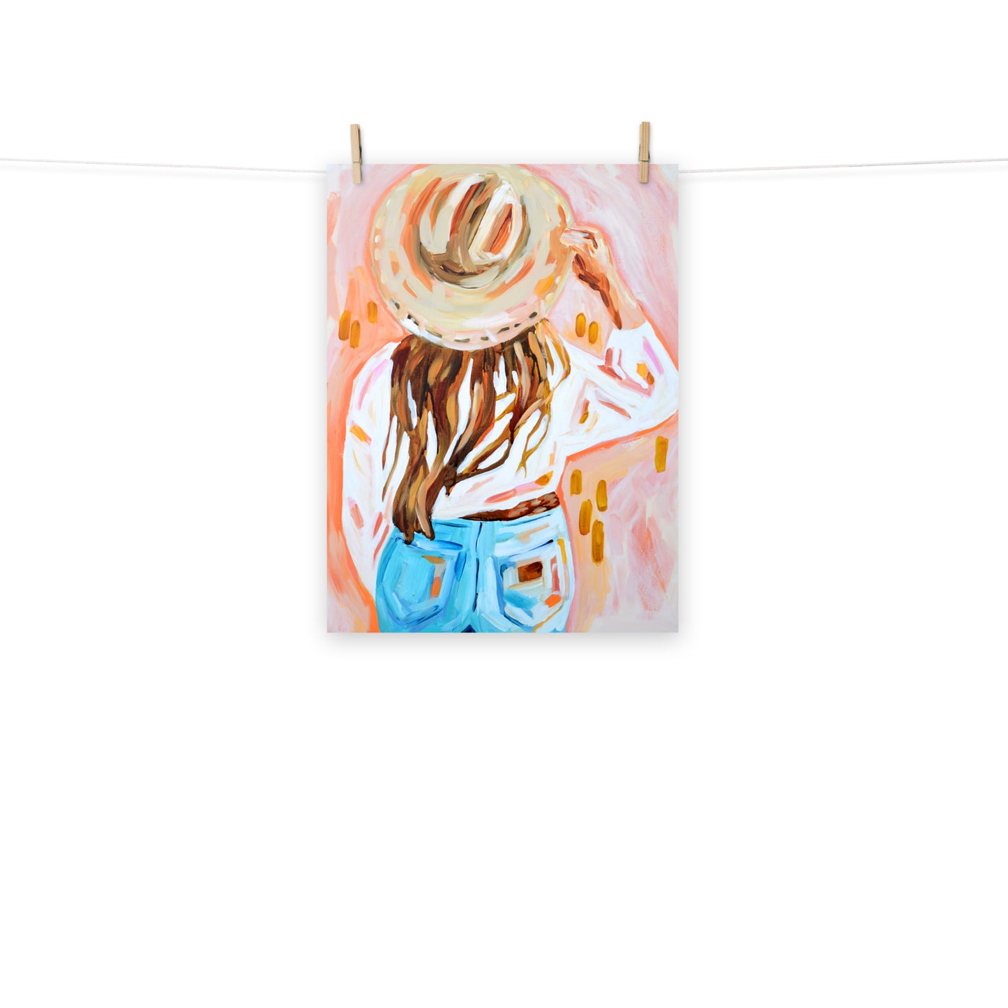 Cowgirl Western Archival Art Print with Cowboy Hat and Rodeo Queen Painting