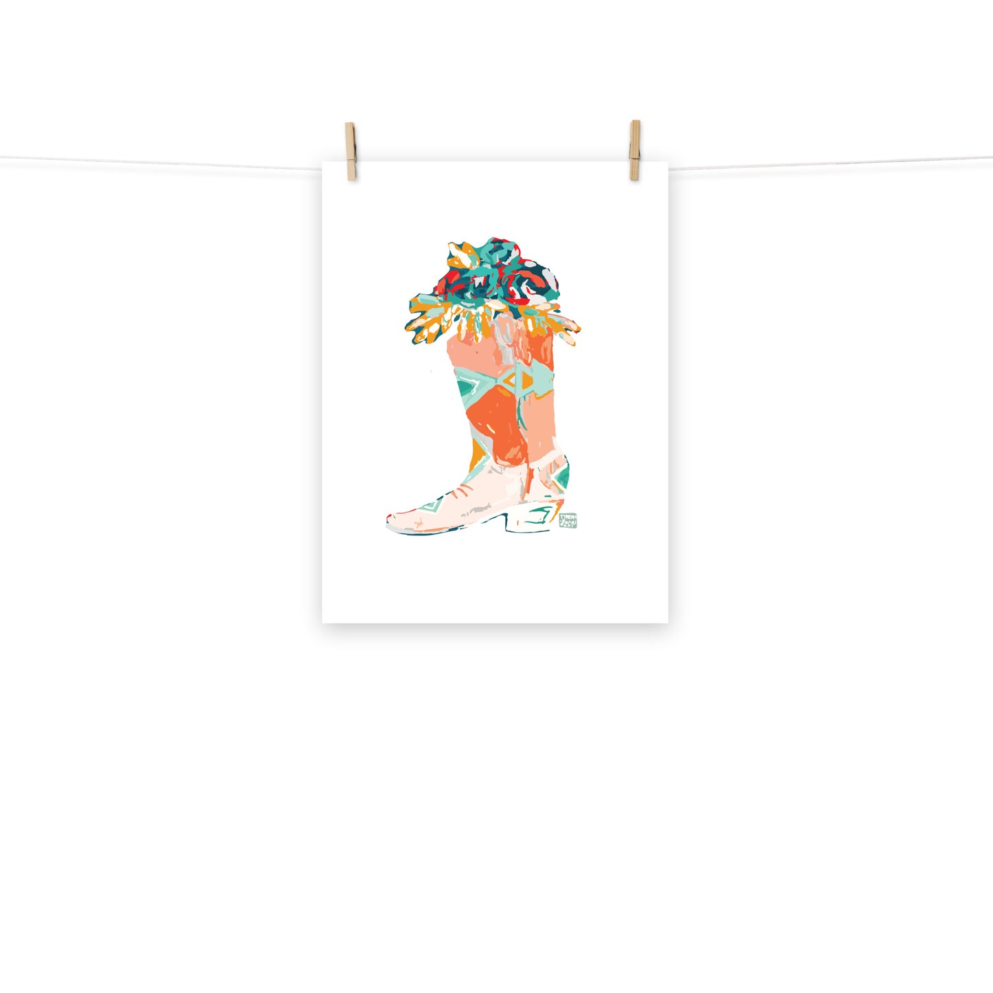Orange Boot Roses Art Print