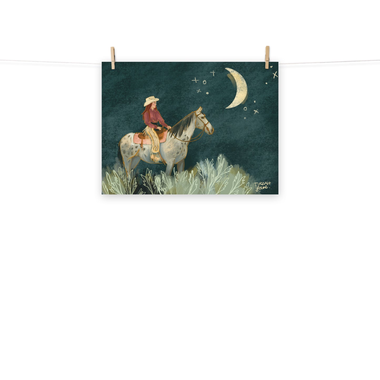 Reach for the Moon Cowgirl Western Horse Art Print