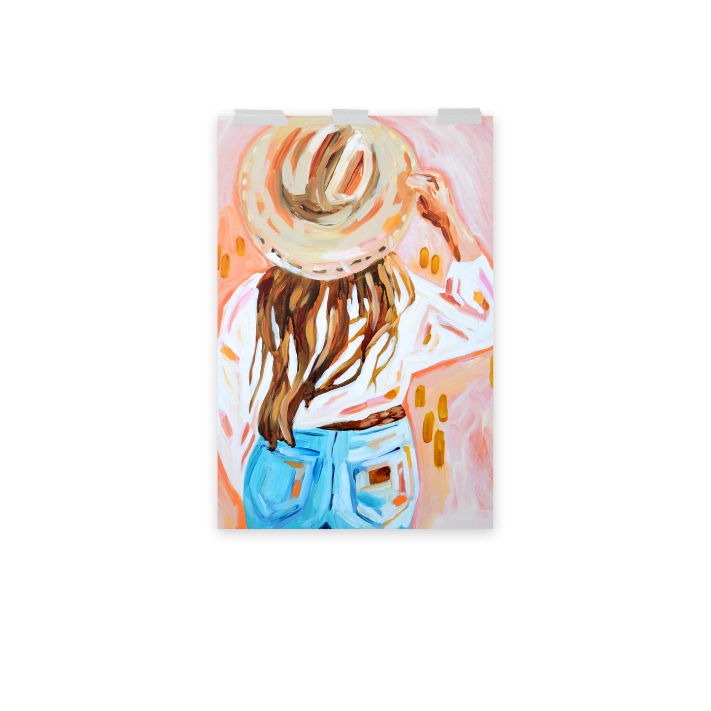 Cowgirl Western Archival Art Print with Cowboy Hat and Rodeo Queen Painting