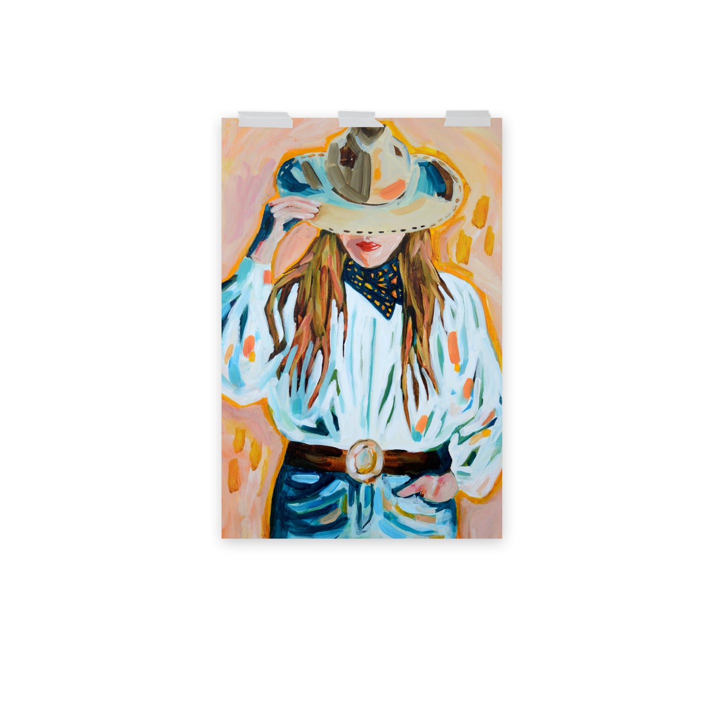 Cowgirl Western Archival Art Print with Cowboy Hat and Rodeo Queen Painting