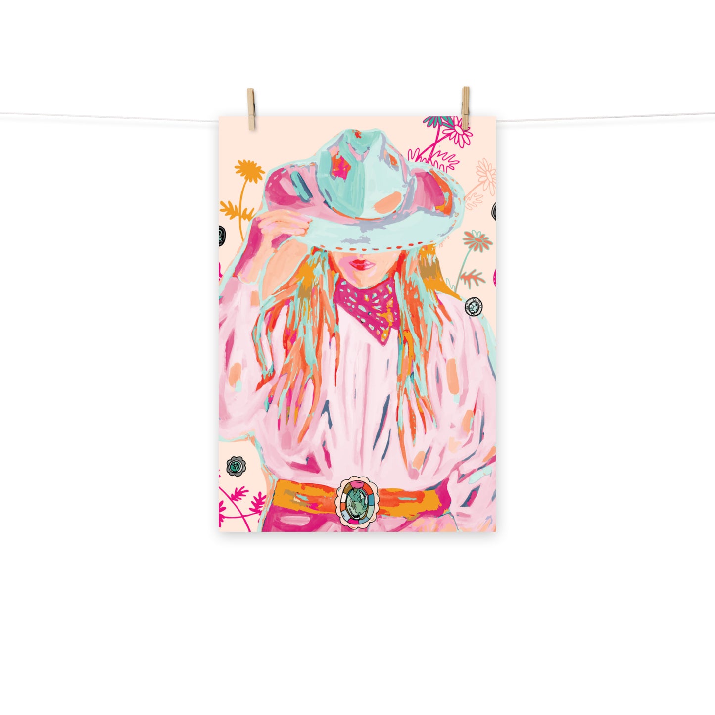 Western Pink Cowgirl Rodeo Queen Western Art Print Colorful Cowgirl