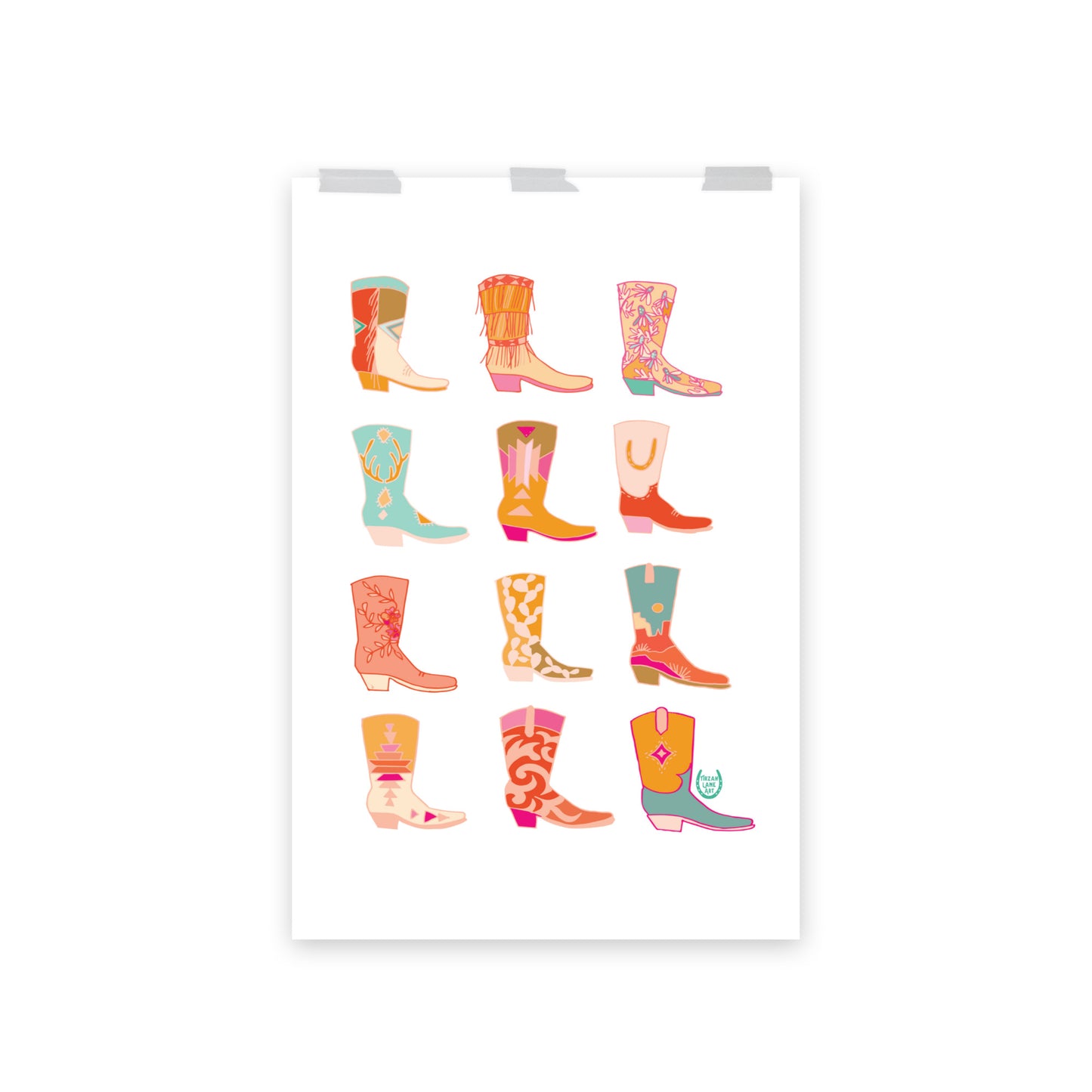Cowgirl Western Colorful Pink Art Print Cowboy Boots Wall Art