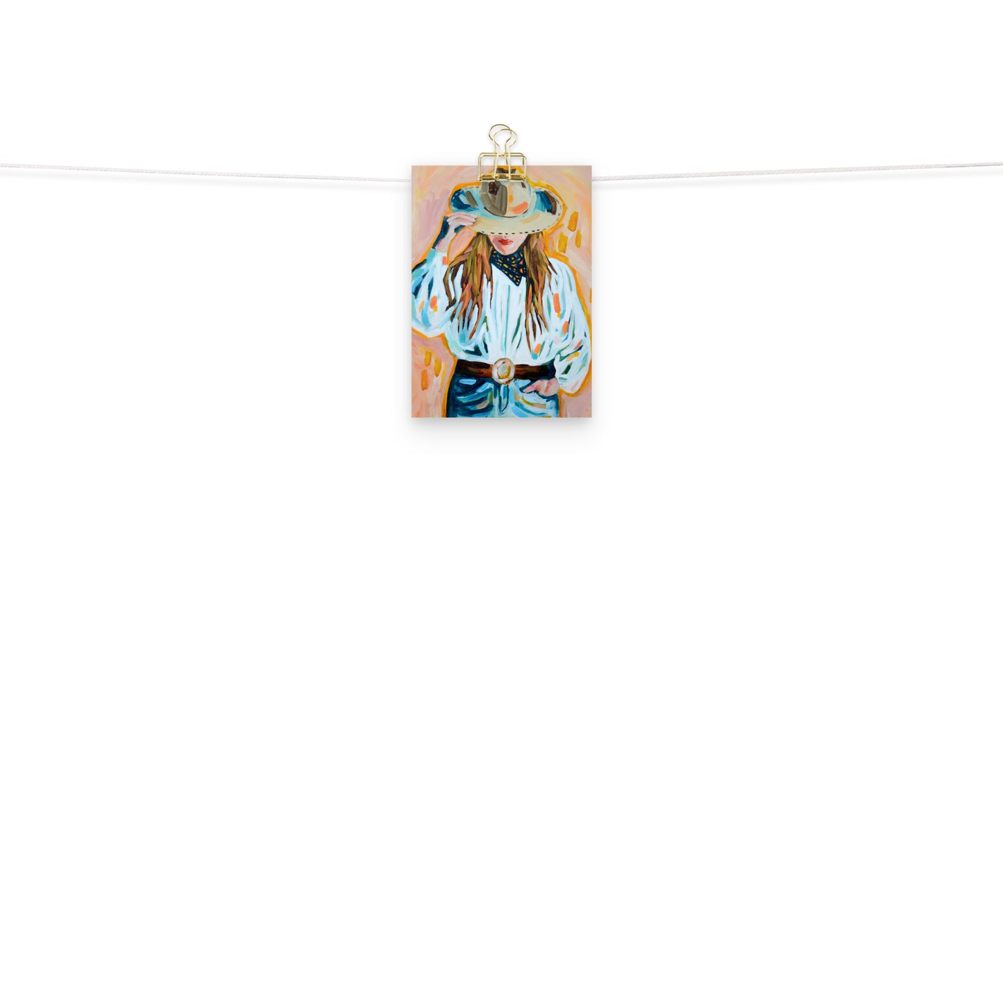 Cowgirl Western Archival Art Print with Cowboy Hat and Rodeo Queen Painting