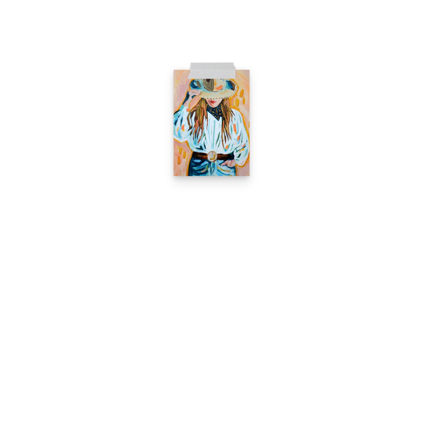 Cowgirl Western Archival Art Print with Cowboy Hat and Rodeo Queen Painting
