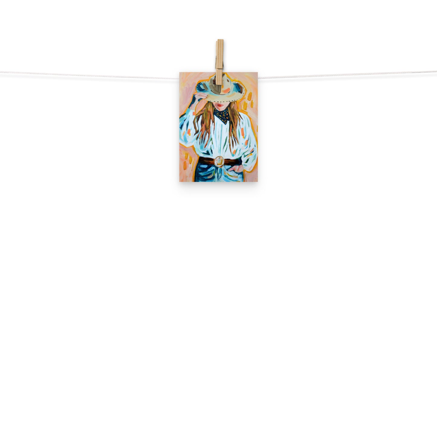 Cowgirl Western Archival Art Print with Cowboy Hat and Rodeo Queen Painting