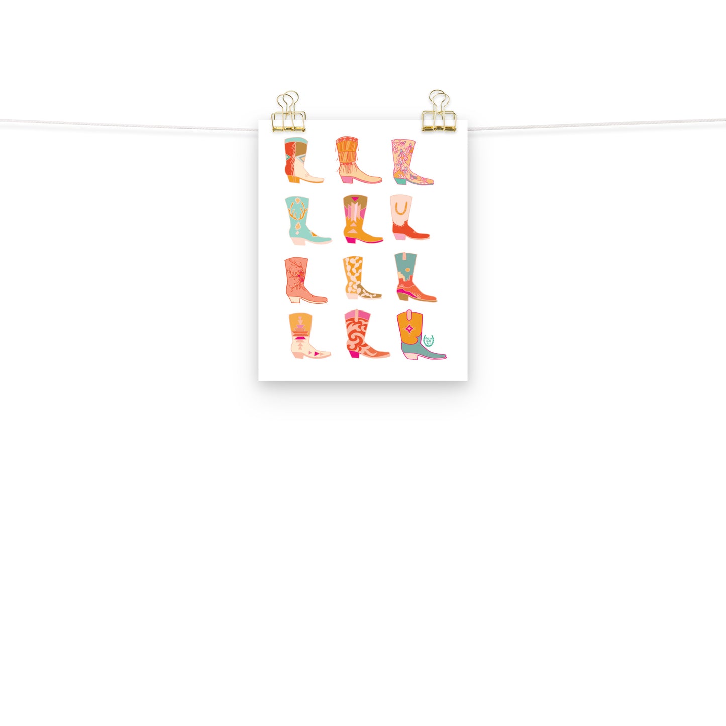 Cowgirl Western Colorful Pink Art Print Cowboy Boots Wall Art