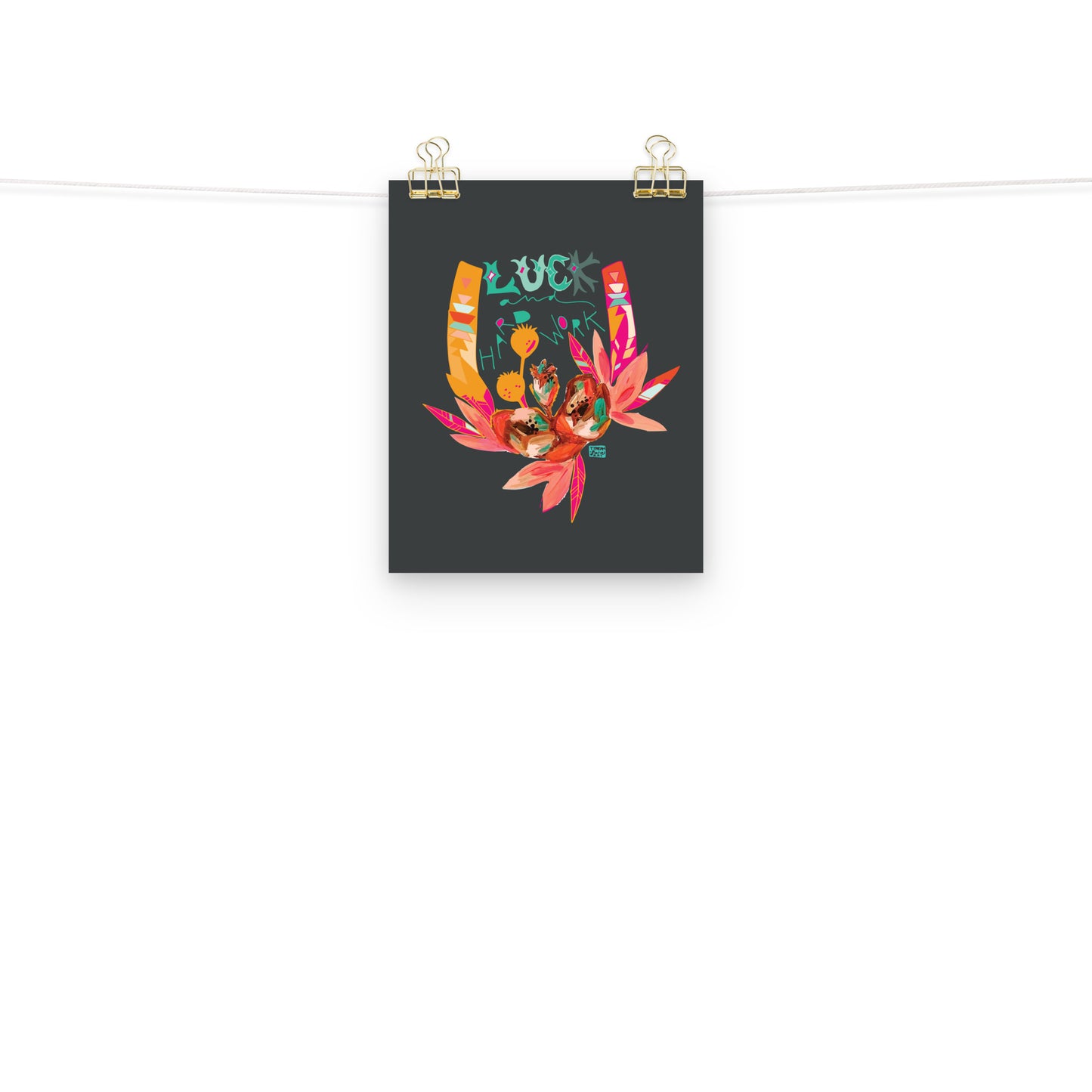 Luck and Hard Work Western Cowgirl Horseshoe Floral Wall Art