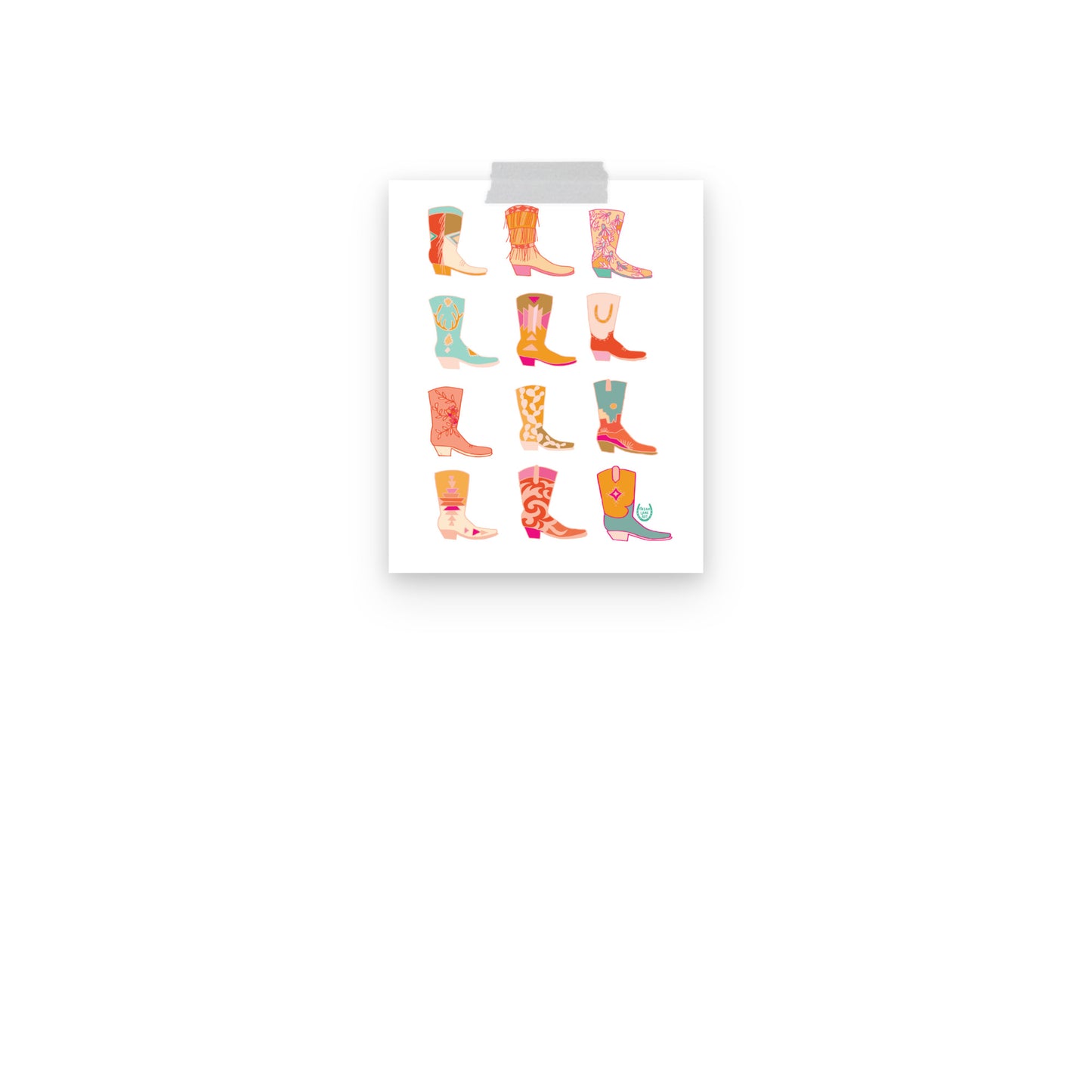 Cowgirl Western Colorful Pink Art Print Cowboy Boots Wall Art