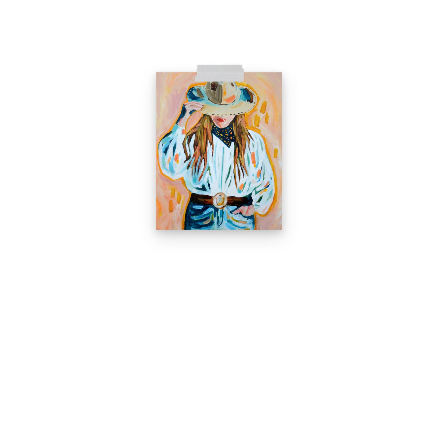 Cowgirl Western Archival Art Print with Cowboy Hat and Rodeo Queen Painting