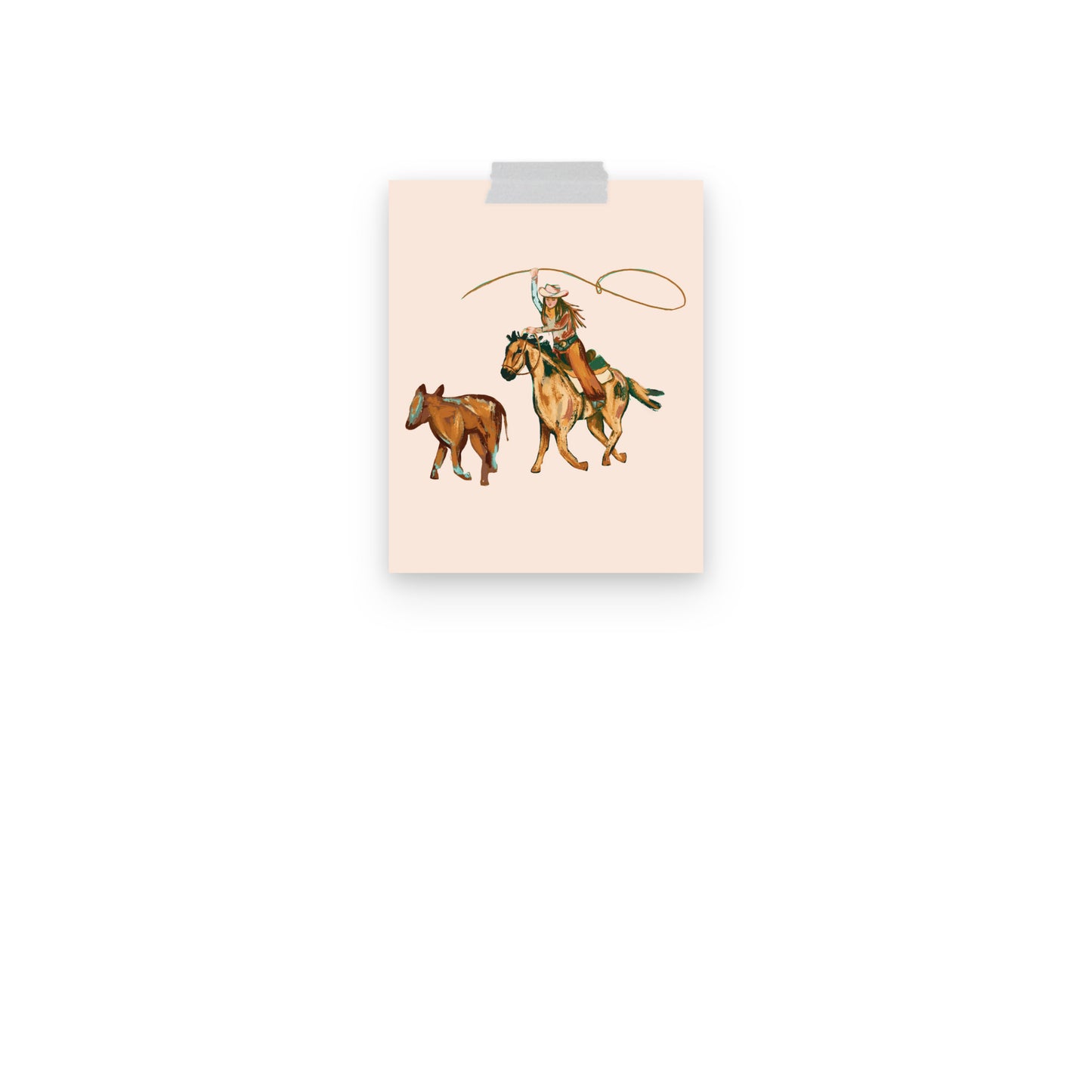 Rodeo Cowgirl with Calf Western Art Print