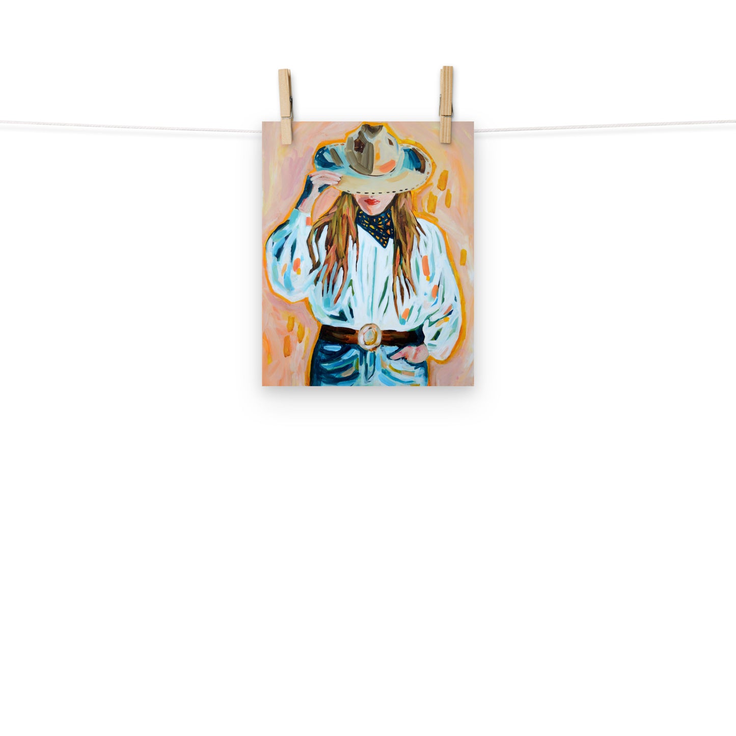 Cowgirl Western Archival Art Print with Cowboy Hat and Rodeo Queen Painting