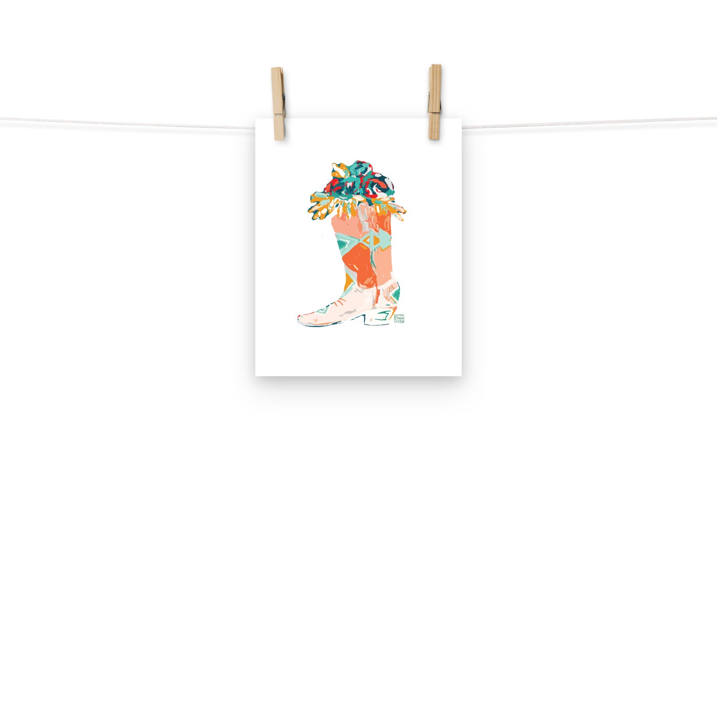 Orange Boot Roses Art Print