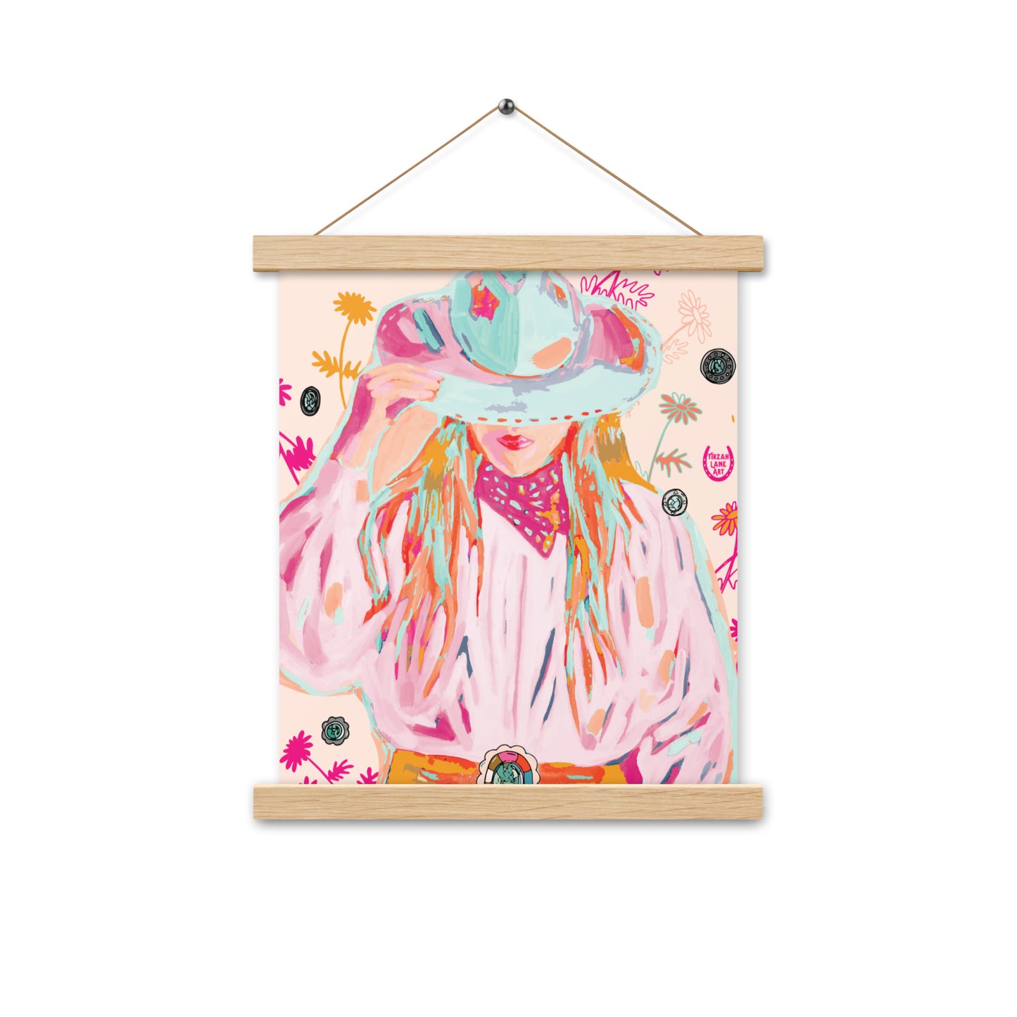 Western Pink Cowgirl Rodeo Queen Western Art Print Colorful Cowgirl art print with wood hangers