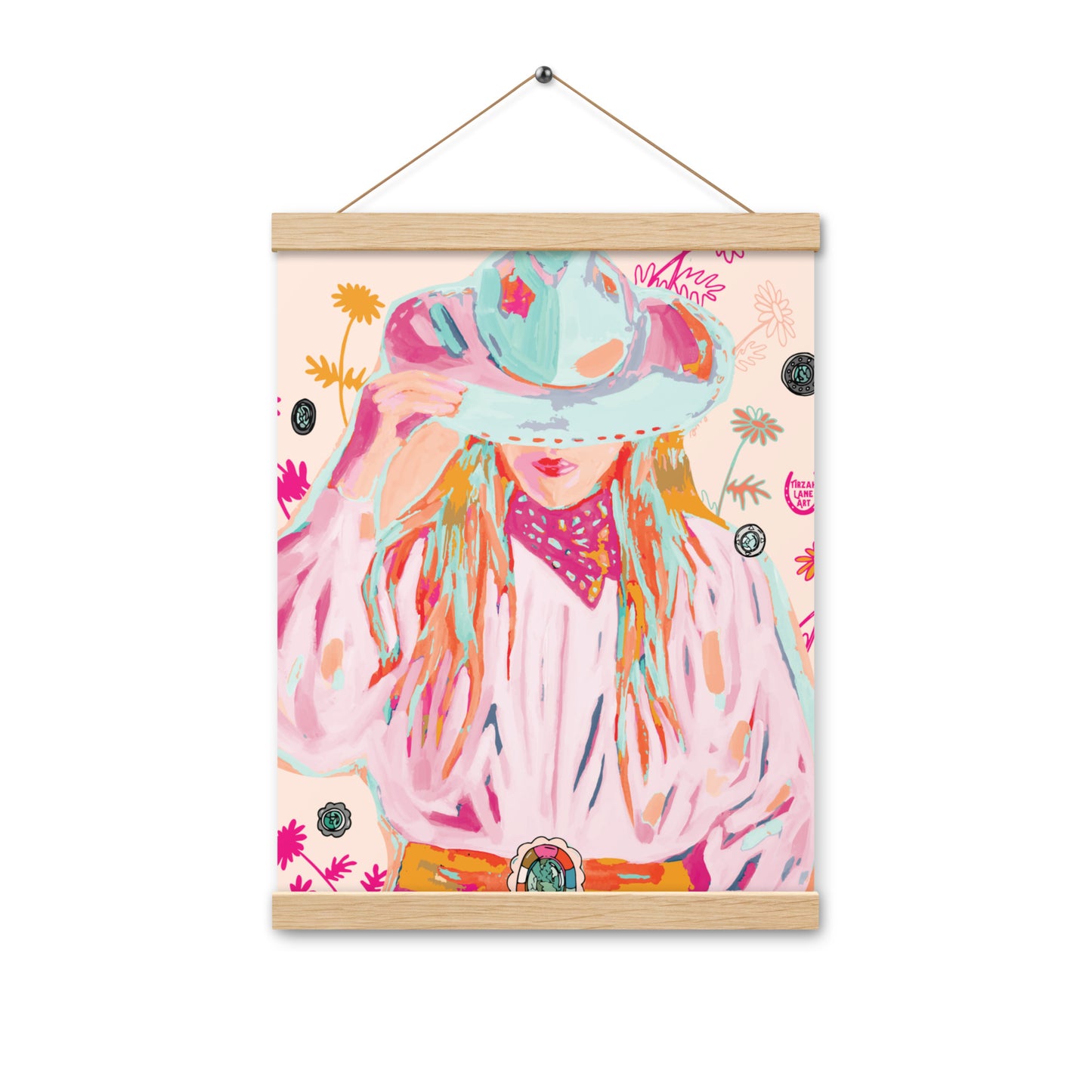 Western Pink Cowgirl Rodeo Queen Western Art Print Colorful Cowgirl art print with wood hangers