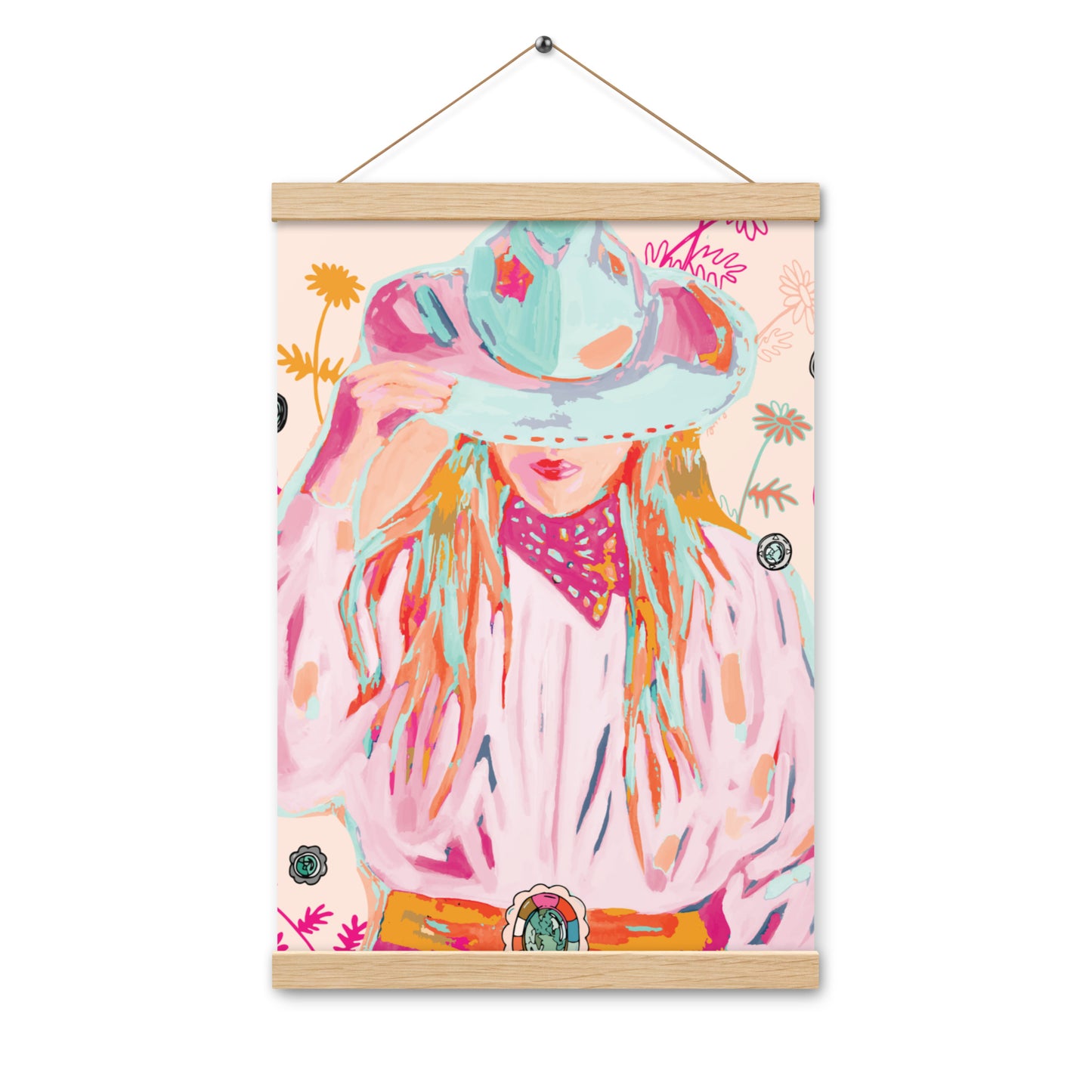 Western Pink Cowgirl Rodeo Queen Western Art Print Colorful Cowgirl art print with wood hangers