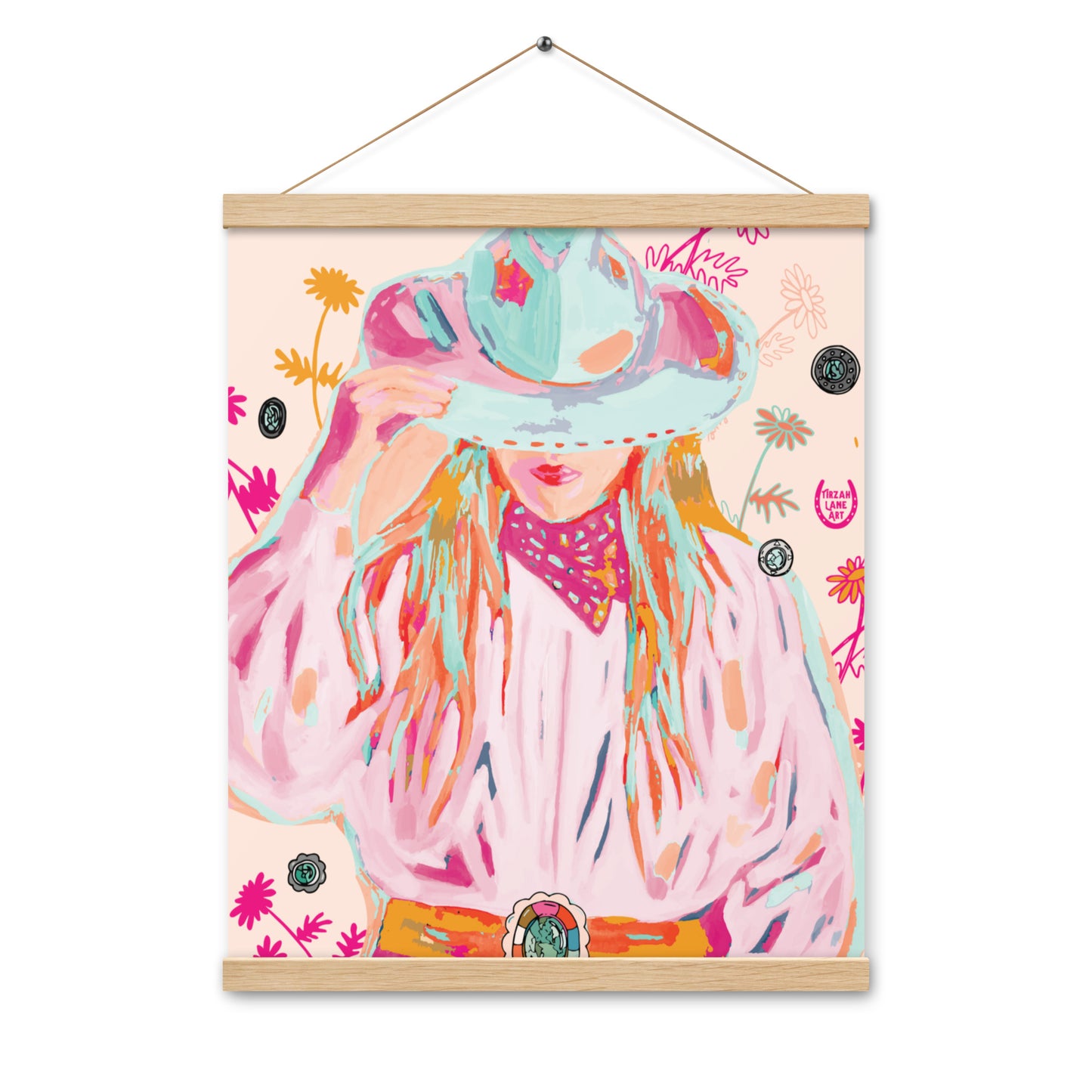 Western Pink Cowgirl Rodeo Queen Western Art Print Colorful Cowgirl art print with wood hangers