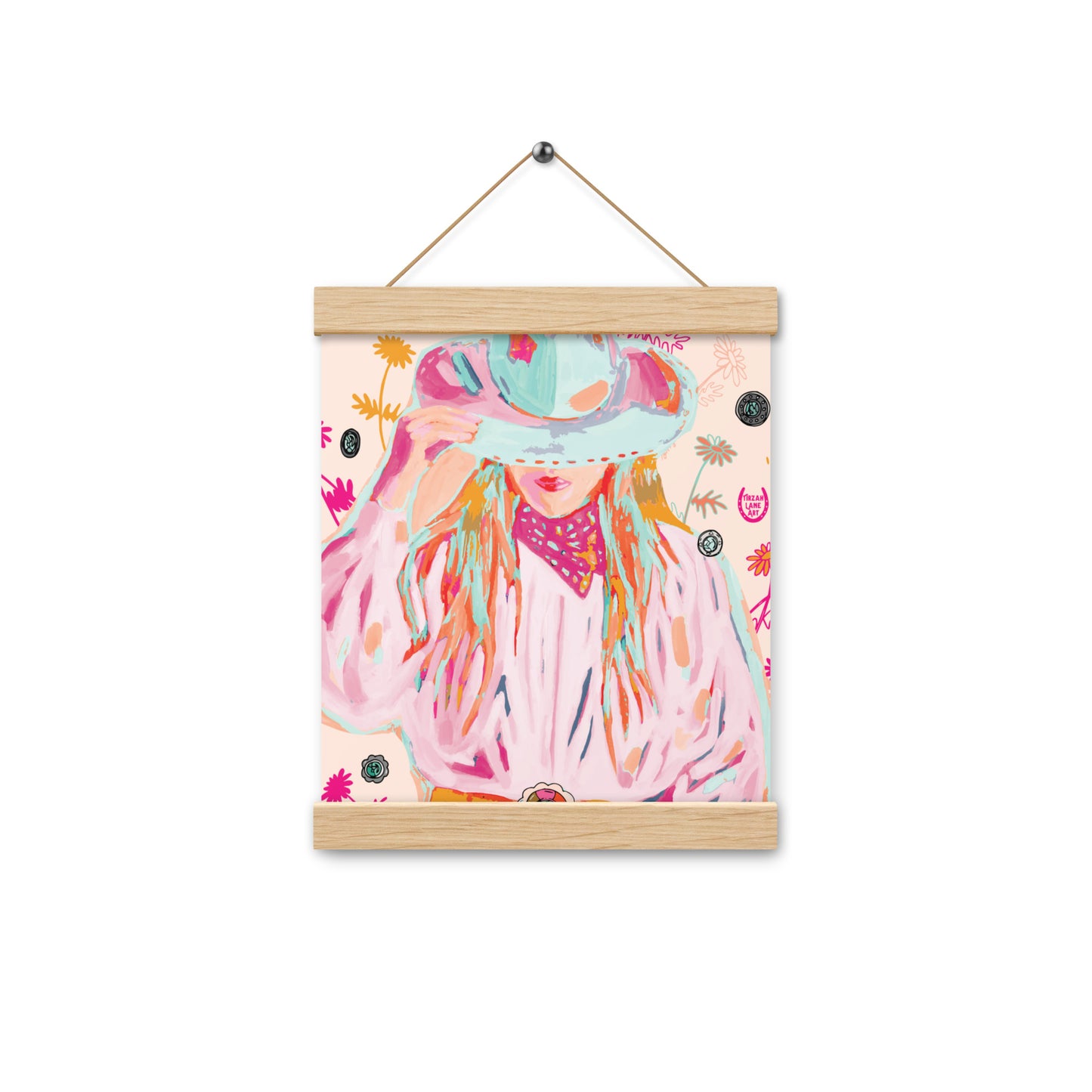 Western Pink Cowgirl Rodeo Queen Western Art Print Colorful Cowgirl art print with wood hangers