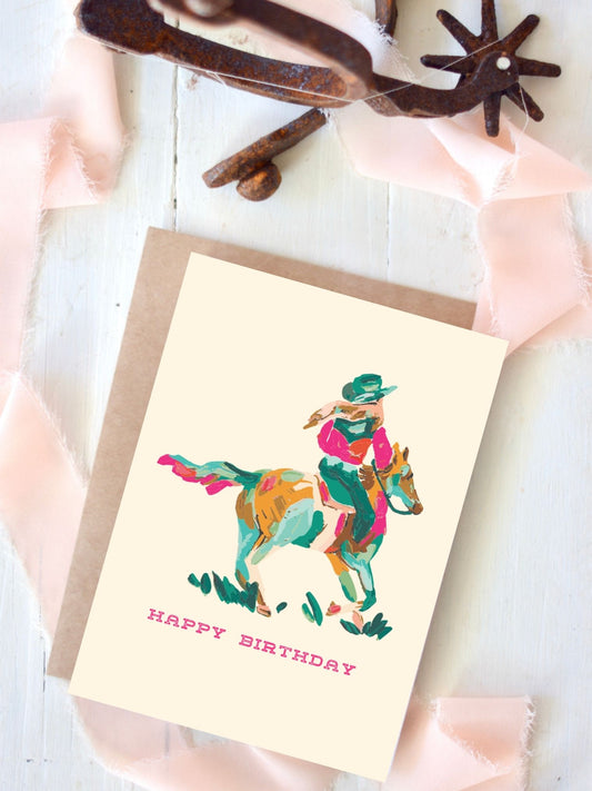 Happy Birthday Colorful Cowgirl Birthday Card