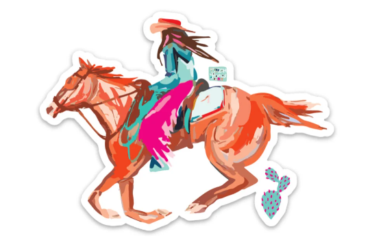 Western Brunette Cowgirl Rodeo Horse Sticker