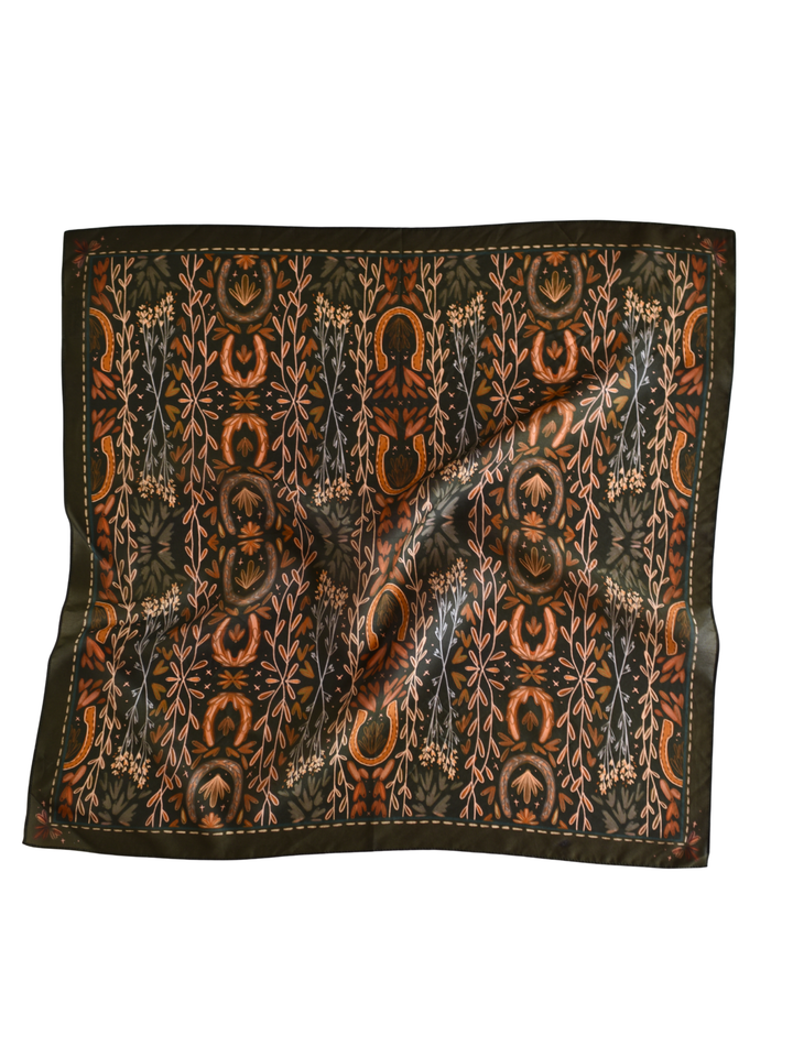 Western Harvest in Deep Juniper Silk Cowgirl Wild Rag Scarf