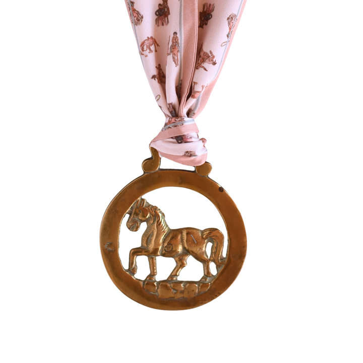 Vintage Horseshoe Brass Medallion Twilly Scarf Accessory