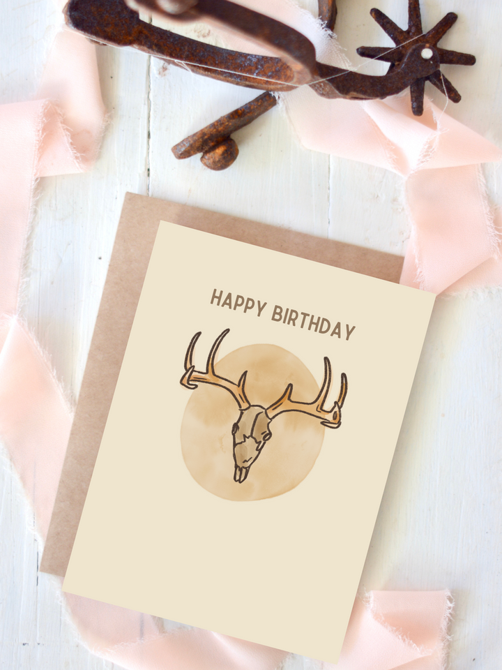 Happy Birthday Deer Antlers Hunter Birthday Card