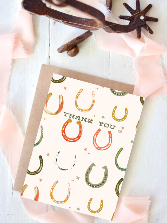 Thank You Colorful Horseshoes Western Greeting Card