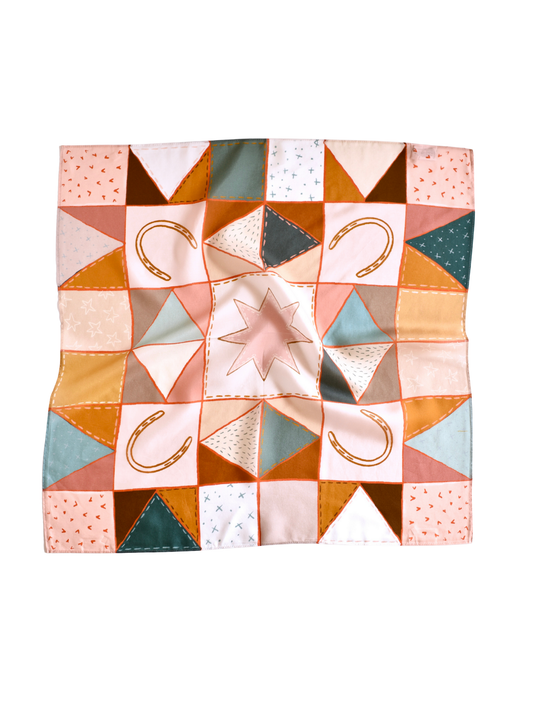 Western Horseshoe Vintage Ranching Patchwork Quilt Silk Wild Rag Scarf