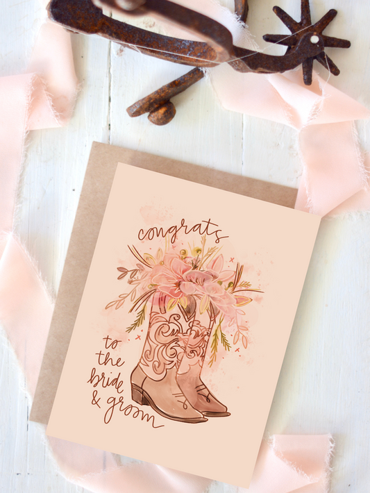 Congrats To the Bride and Groom Boots Western Wedding Card