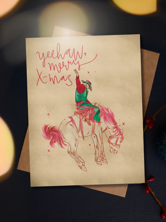 Yeehaw Merry Christmas Bucking Bronco Western Christmas Holiday Card