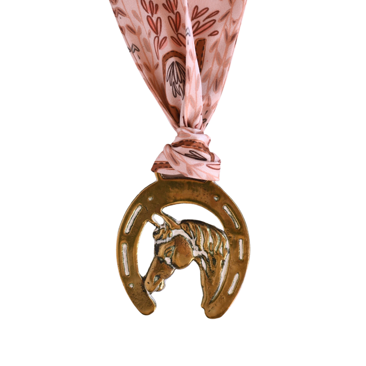 Vintage Horseshoe Brass Medallion Twilly Scarf Accessory