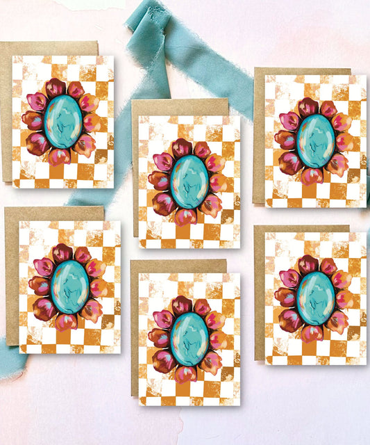 Mini Western Cowgirl Turquoise Gemstone Flora Greeting Card Set