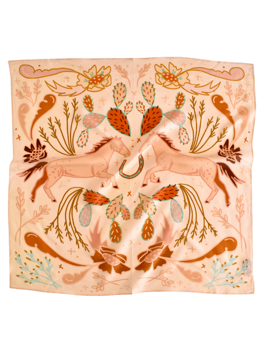 Wild Horse Prairies in Peach Cowgirl Wild Rag: Western Scarf Bandana Silk Tencel Wildrag