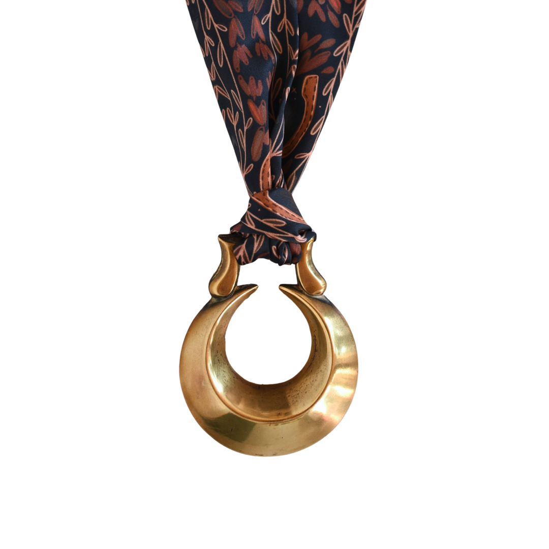 Vintage Horseshoe Brass Medallion Twilly Scarf Accessory