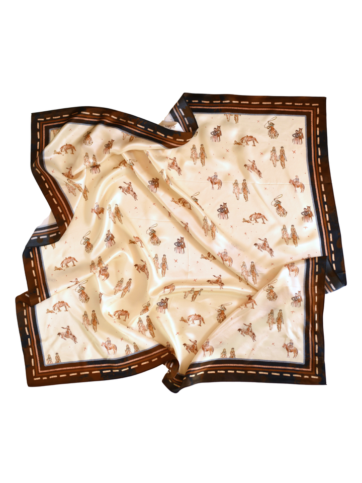 Saddle Club Large 100% Mulberry Silk 35x35: Western Cowgirl Wild Rag Scarf
