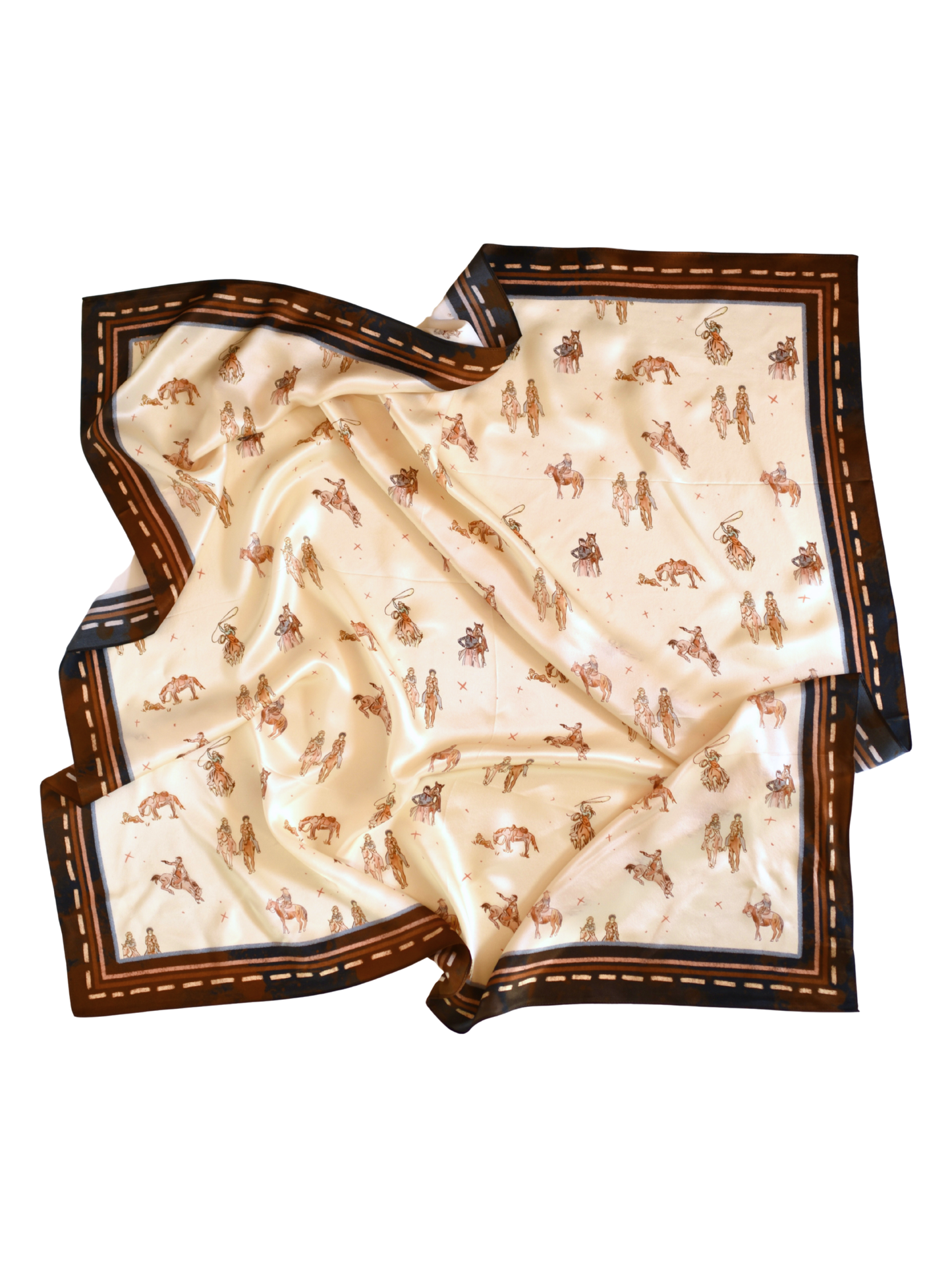 Large 100% Mulberry Silk 35x35: Saddle Club Western Cowgirl Wild Rag Scarf
