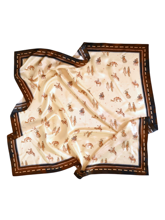 Large 100% Mulberry Silk 35x35: Saddle Club Western Cowgirl Wild Rag Scarf