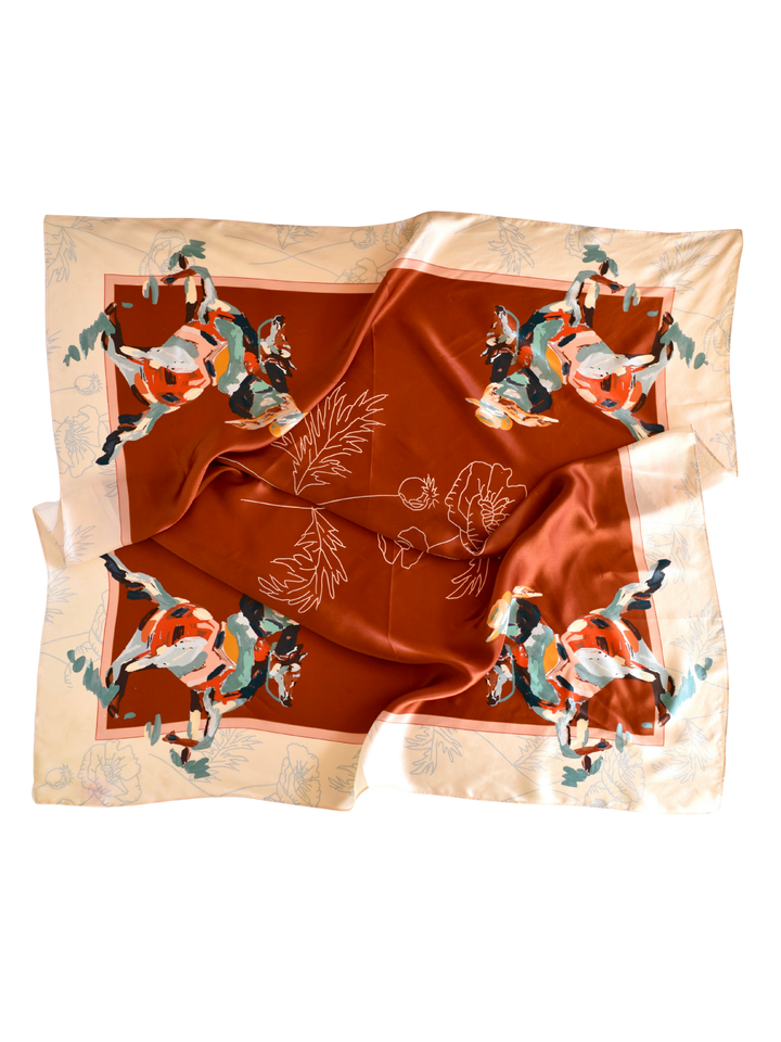 Poppy Cowgirl Large 100% Mulberry Silk 35x35: Wild Rag Western Red Scarf