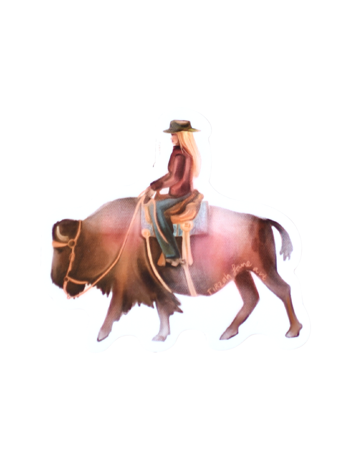 Roamin' Cowgirl Bision Western Waterproof Sticker