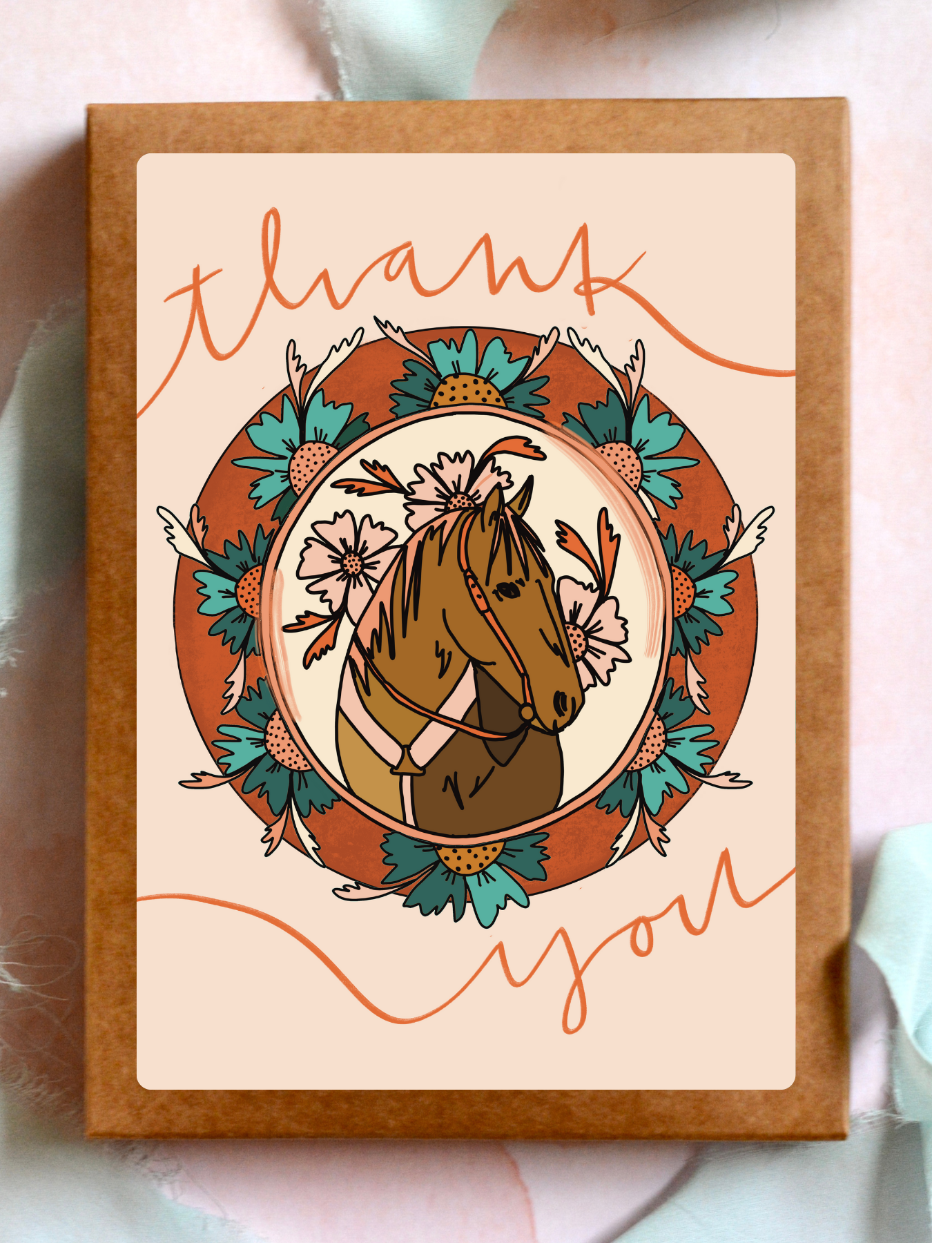 Western Horse Floral Thank You Card Greeting Card Set
