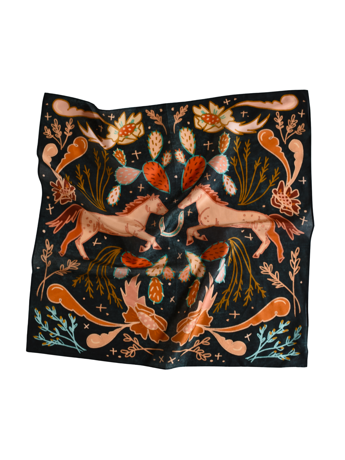 Wild Horse Prairies in Denim Cowgirl Wild Rag: Western Scarf Bandana Silk Tencel Wildrag
